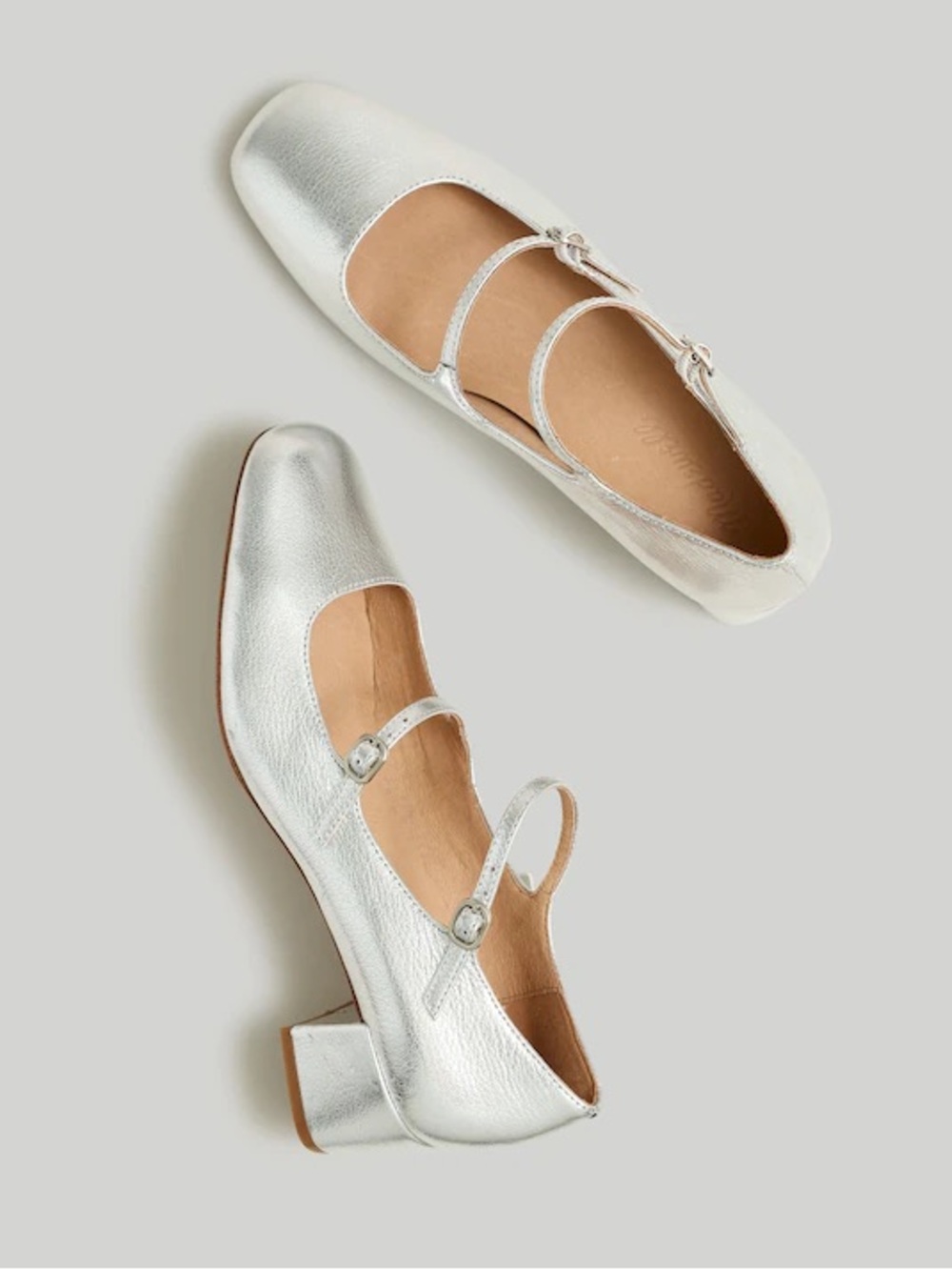 Madewell Nettie Heeled Mary Jane Ballet Flats Metallic Silver Size 8.5 - Picture 2 of 8
